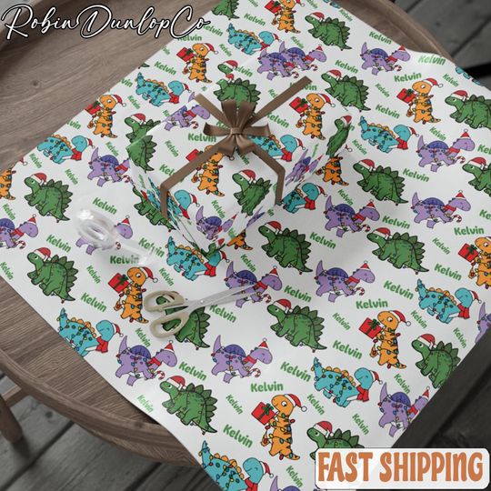 Christmas Dino Personalized Wrapping Paper, Christmas Dino, Personalized Wrapping Paper, Christmas Gift Wrap,Name Gift Wrap,Custom Gift Wrap