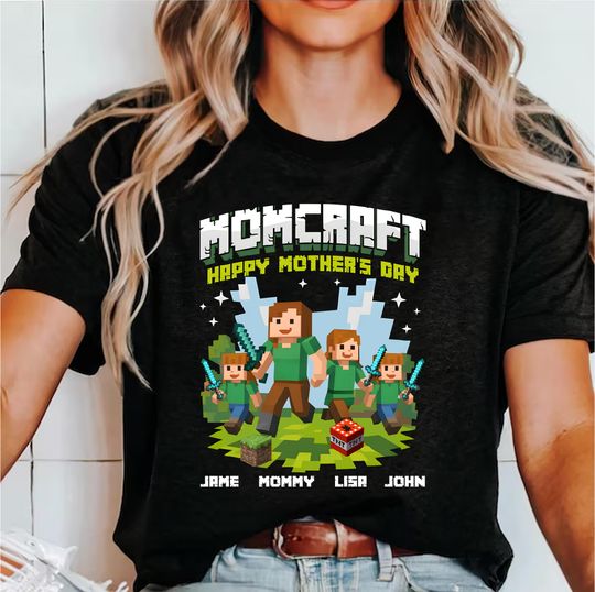Personalized MomCraft T-shirt, A Minecraft Movie Shirt, Chicken Jockey Gaming, Happy Mother's Day Gift, Trending Game Tee