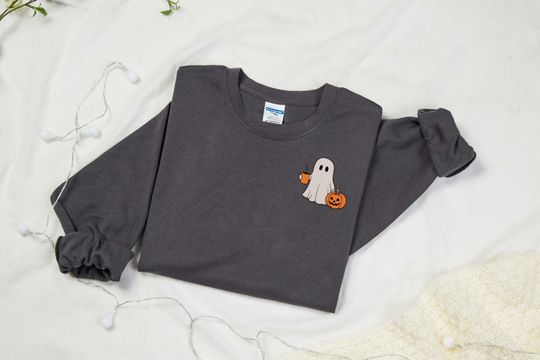 Embroidered Ghost Sweatshirt, Autumn Sweatshirt, Halloween Sweatshirt