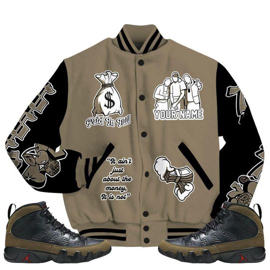 Olive 9s Varsity Jacket - Paid In Full Baseball Varsity Jacket