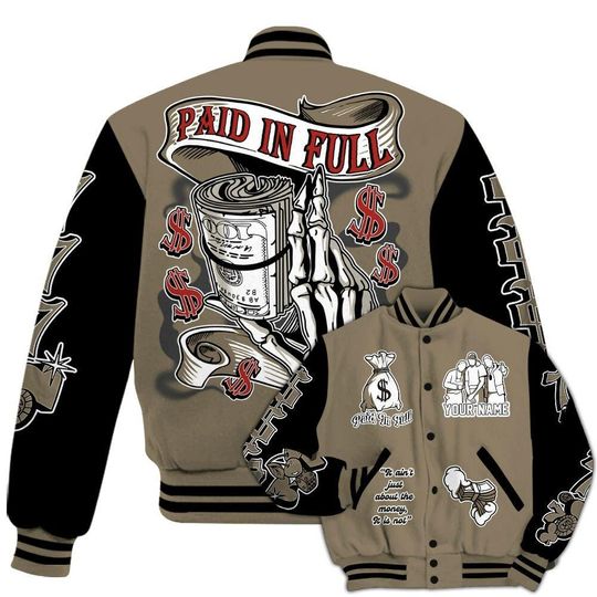 Olive 9s Varsity Jacket - Paid In Full Baseball Varsity Jacket