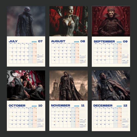 2026 Gothic Vampire Wall Calendar Dark Fantasy Monthly Planner Dracula Squad