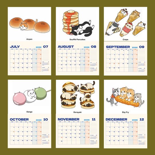 2026 Cat in Japanese Food Wall Calendar, Kawaii Neko Sushi Ramen Monthly Planner, Cute Cat Lover Gift