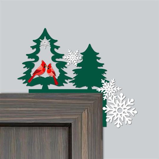 Christmas Cardinal & Pine Tree Metal Door Corner Decor