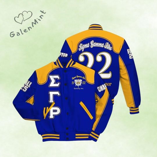 Ireishprint Sigma Gamma Rho Varsity Jacket, Gold Racing Style 1922 Sorority Jacket
