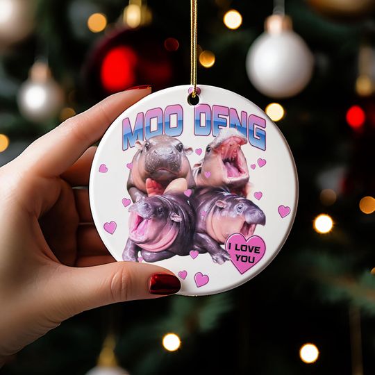 Moo Deng Ornament, Moo Deng I Love You Ornament, Moo Deng Christmas Ornament, Hippo Ornament, Animal Ornament