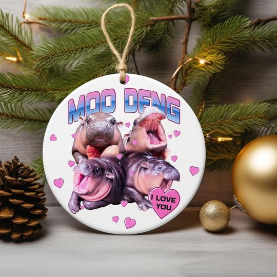 Moo Deng Ornament, Moo Deng I Love You Ornament, Moo Deng Christmas Ornament, Hippo Ornament, Animal Ornament