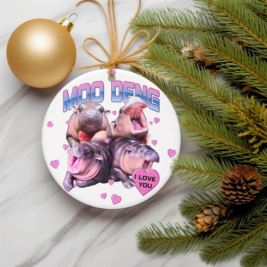 Moo Deng Ornament, Moo Deng I Love You Ornament, Moo Deng Christmas Ornament, Hippo Ornament, Animal Ornament