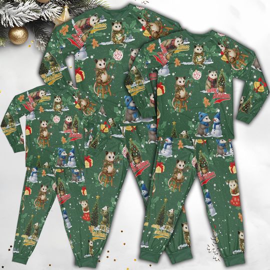 Funny Opossum Christmas Pajama Set, Merry Christmas Opossum Matching Pjs, Holiday Eve Sleepwear, Christmas Keepsake, Opossum Lovers Gift
