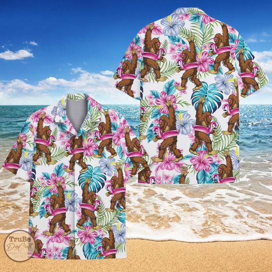 Bigfoot Flamingo Tropical Hawaiian Shirt
