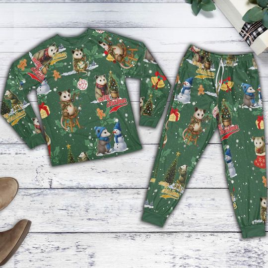 Funny Opossum Christmas Pajama Set, Merry Christmas Opossum Matching Pjs, Holiday Eve Sleepwear, Christmas Keepsake, Opossum Lovers Gift
