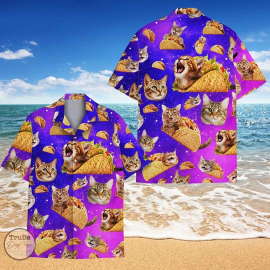 Taco Cat Galaxy Hawaiian Shirt Summer Beach Button Down