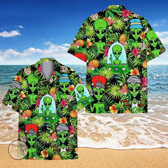 Tropical Alien Hawaiian Shirt, Galaxy Space Aloha Shirt