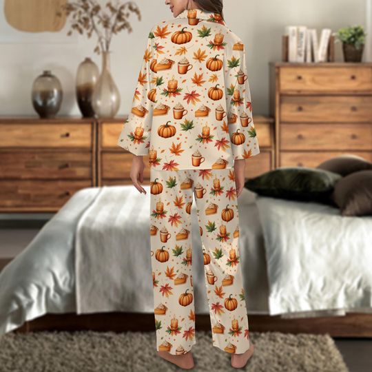 Pumpkin Latte Cake Pajamas Set, Cozy Fall Sleepwear, Pumpkin Spice Loungewear