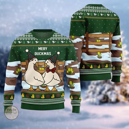 Merry Duckmas Ugly Sweater, Funny Duck Christmas Sweater, Cute Duck Sweater, Idea Christmas Gift for Men Women, Holiday Eve Sweater