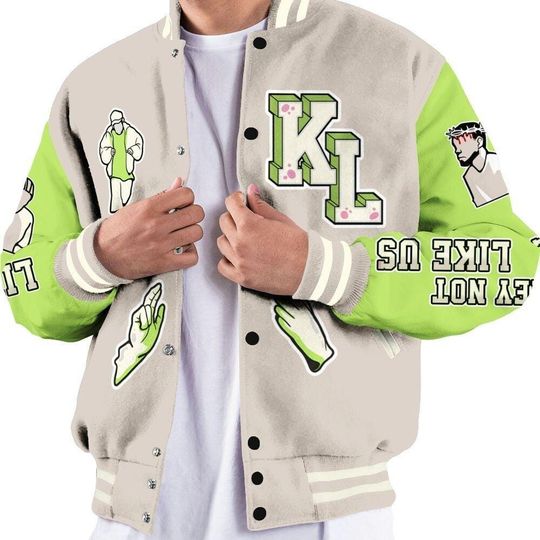 Varsity Jacket To Match Jack Black Night Silver - Dislike Us Graphic All Over Print Varsity Jacket