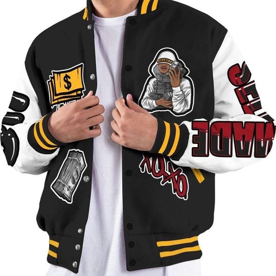 Varsity Jacket To Match White Taxi 12s - Selfmade Unique All Over Print Varsity Jacket