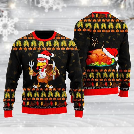 Turkey Ugly Christmas Sweater, Funny Turkey Sweater, Holiday Novelty Sweater, Thanksgiving Turkey Holiday Gift