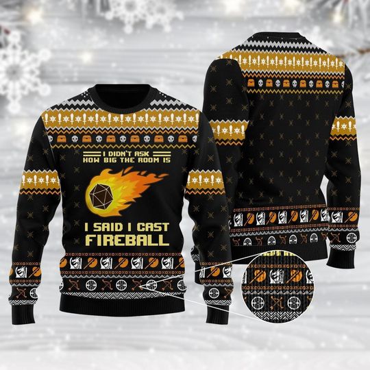 Dungeons and Dragons Ugly Christmas Sweater, DnD Sweaters, Fireball Sweater RPG Gamer Xmas Holiday Gift