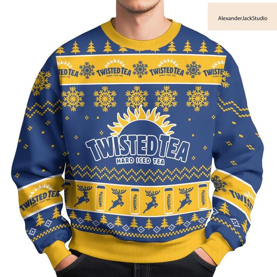 Twisted Tea Ugly Christmas Sweater, Hard Iced Tea Holiday Sweatshirt, Fun Novelty Xmas Gift for Men Women