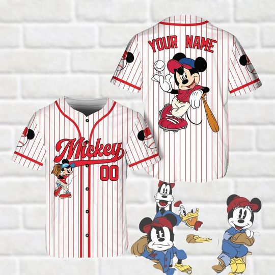 Personalize Disney Mickey Mouse Jersey, Custom Disneyland Baseball Team