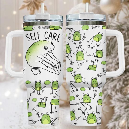 Frog Self Care 40oz Tumbler with Handle, Gift for Her