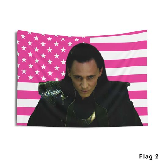 Loki Tom Hiddleston Tapestries, Tom Hiddleston Pink Flag, Loki Indoor Wall Tapestries