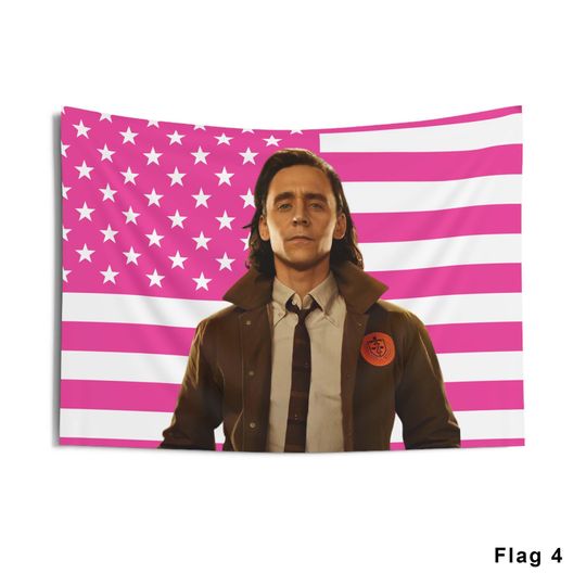 Loki Tom Hiddleston Tapestries, Tom Hiddleston Pink Flag, Loki Indoor Wall Tapestries