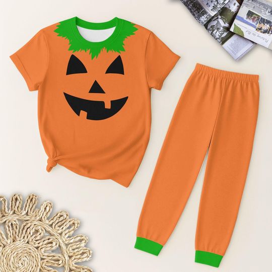 Pumpkin Halloween T-Shirt and Pants Pajama Set