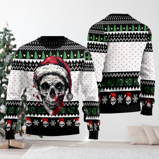 Skull Ugly Christmas Sweater, Horror Santa Sweatshirt, Halloween Ugly Sweatshirt, Spooky Season Outfit, Xmas Gift