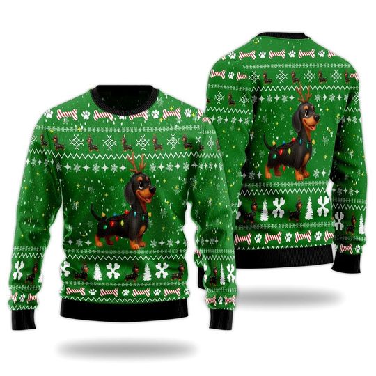 Dachshund Ugly Christmas Sweater, Cute Dog Outfit, Pet Xmas Ugly Sweatshirt, Winter Festive Ugly Sweatshirt, Gift for Pet Lovers