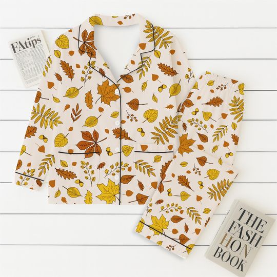 Autumn Leaf Pajamas Set, Fall Inspired Sleepwear