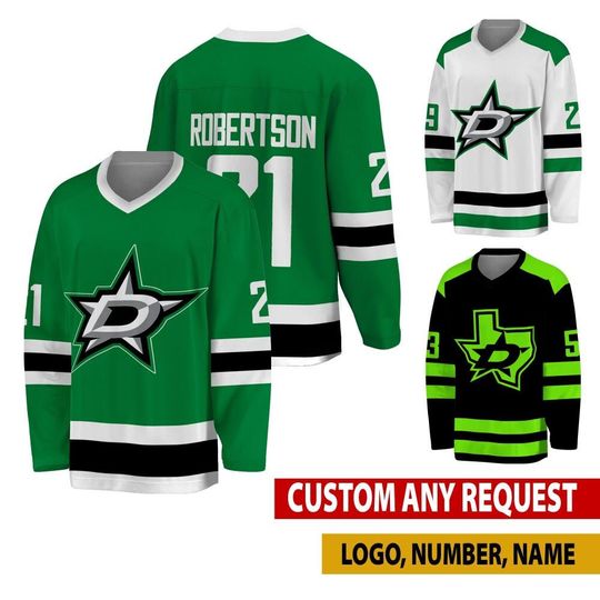 Personalized Dallas Stars Hockey Jersey, Dallas Jersey For Men With Your Team Name, Jason Robertson Jake Oettinger Fan Hockey Jersey
