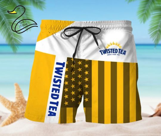 Summer American Flag Patch Twisted Tea Hawaiian Shorts
