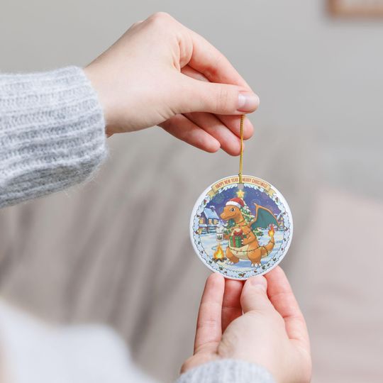 PKM Charizard Christmas Ceramic Ornament  Holiday Decoration, New Year Gift, Cute Tree Decor