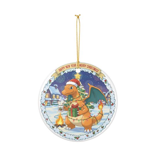 PKM Charizard Christmas Ceramic Ornament  Holiday Decoration, New Year Gift, Cute Tree Decor