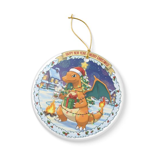 PKM Charizard Christmas Ceramic Ornament  Holiday Decoration, New Year Gift, Cute Tree Decor