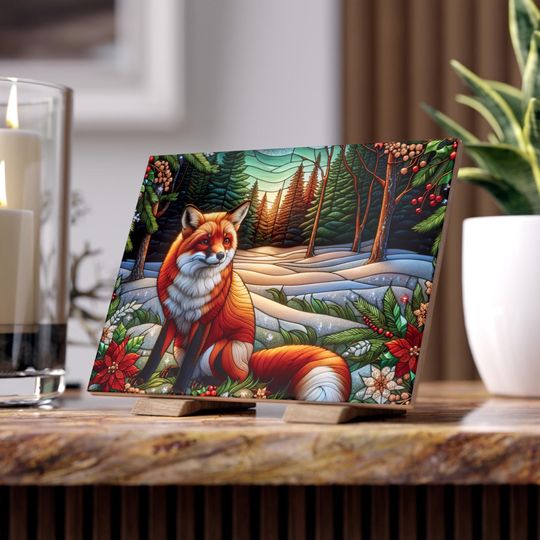 Ceramic Photo Tile | Rustic Fox Winter Scene