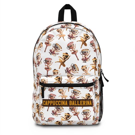 Cappuccina Ballerina Backpack, Personalized Fan Backpack with Name, Custom Monogram Kids Backpack, Brainrot Meme Design, Personalized