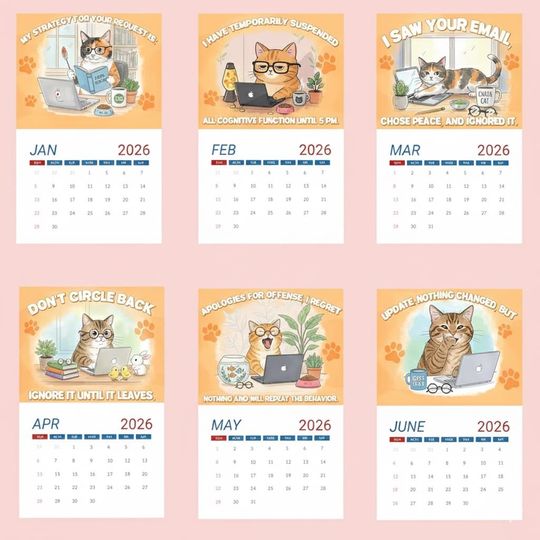 Office Cats 2026 Desk Calendar ,Cute Cat Monthly Planner, Funny Work Theme Gift, Cat Lover Gift