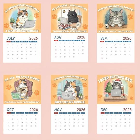 Office Cats 2026 Desk Calendar ,Cute Cat Monthly Planner, Funny Work Theme Gift, Cat Lover Gift