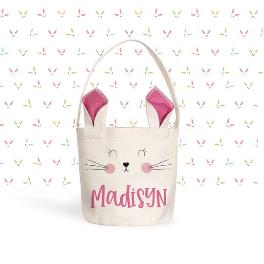 Pink Bunny Ears Easter Basket for Girls with Personalized Name