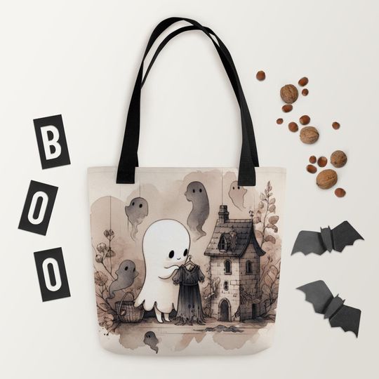 Cute Halloween Tote Bag Spooky Cute Ghost Girl