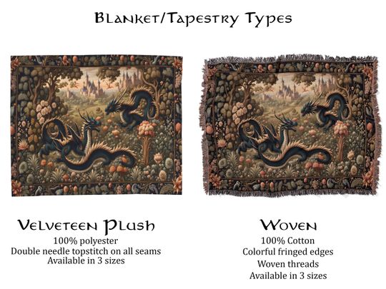 Dragon Woven Blanket Tapestry: Medieval Fantasy Gothic Decor