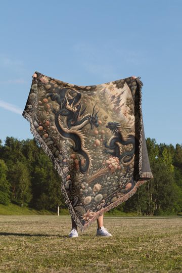 Dragon Woven Blanket Tapestry: Medieval Fantasy Gothic Decor
