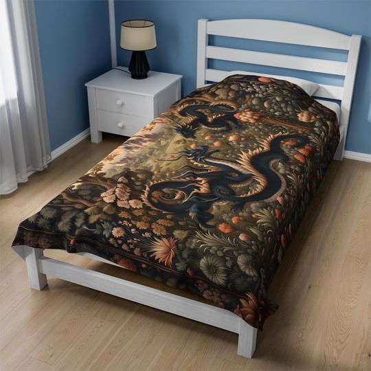 Dragon Woven Blanket Tapestry: Medieval Fantasy Gothic Decor