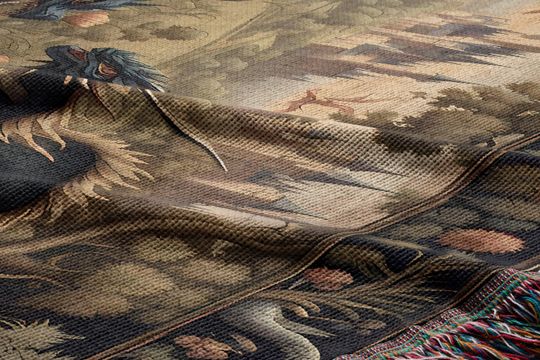 Dragon Woven Blanket Tapestry: Medieval Fantasy Gothic Decor
