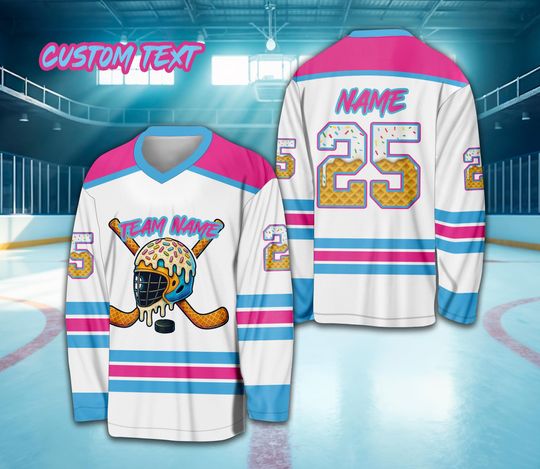 Personalized Name Ice Cream Drip Ice Hockey Jersey, Custom Color Sprinkles Ice Cream Hockey Shirt, Sports Game Day Outfit For Hockey Lovers