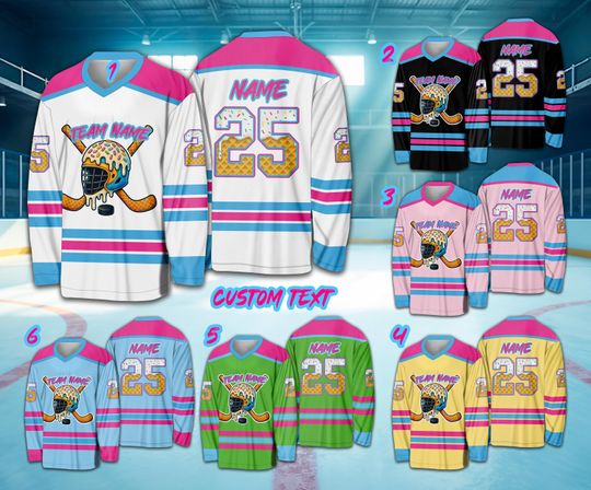 Personalized Name Ice Cream Drip Ice Hockey Jersey, Custom Color Sprinkles Ice Cream Hockey Shirt, Sports Game Day Outfit For Hockey Lovers