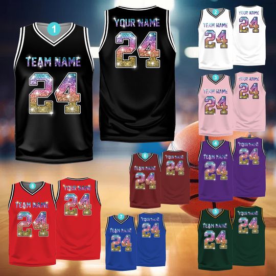 Personalized Color PRINTED GLITTER Basketball Jersey, Custom Name Ombre Bling Jersey, Game Day Outfit For Girls Women, Sparkly Cheer Uniform